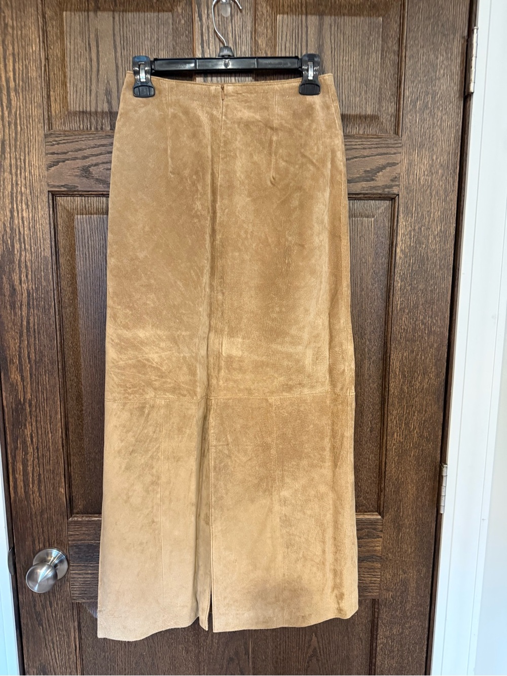 Vintage 90s 100% Genuine Suede Leather Maxi Skirt Camel Tan Long Column Size 4 - Picture 13 of 14